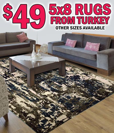 5 feet by 8 feet Rugs from Turkey $49, other sizes available