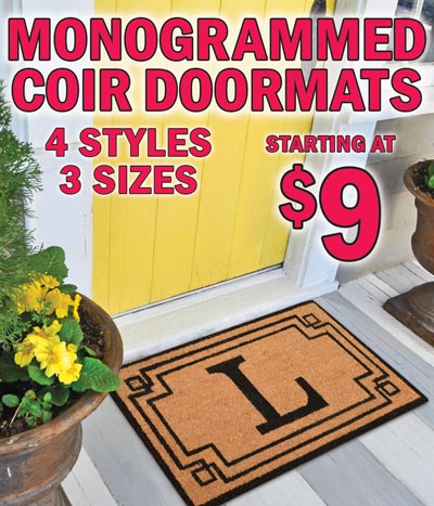 Monogrammed Coir Doormats starting at $9, 4 styles, 3 sizes