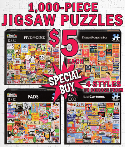 Special Buy 1,000 piece jigsaw puzzles $5 each, 4 styles to choose from