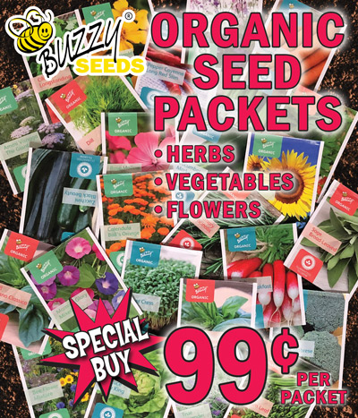 Special Buy Buzzy Seeds Organic Seed Packets 99 cents per packet, Herbs, Vegetables, and Flowers