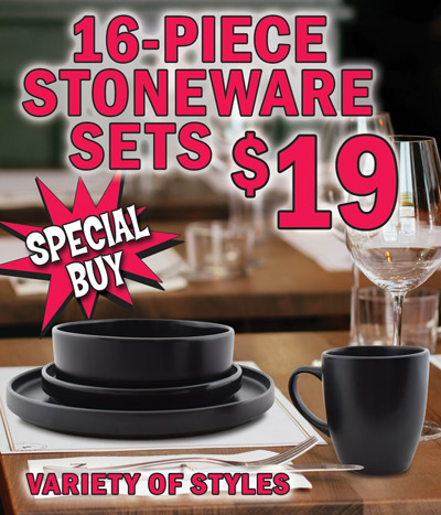 Special Buy 16 piece Stoneware Dinner Sets $19, variety of styles