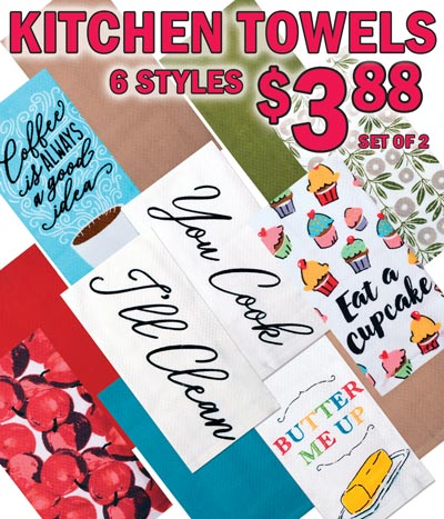 Kitchen Towels - 6 Styles $3.88 for a set of 2