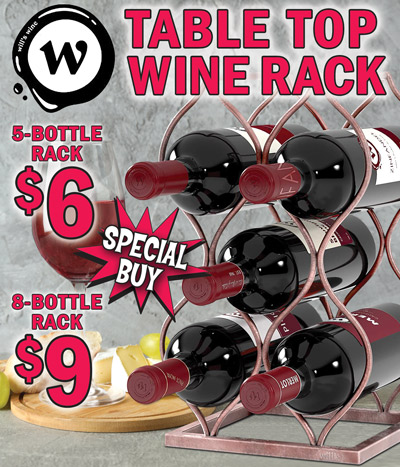 Special Buy Will’s Wine Table Top Wine Rack, 5-bottle rack $6 and 8-bottle rack $9