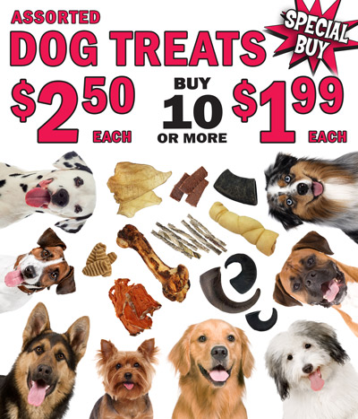 Special Buy Assorted Dog Treats $2.50 each, buy 10 or more $1.99 each